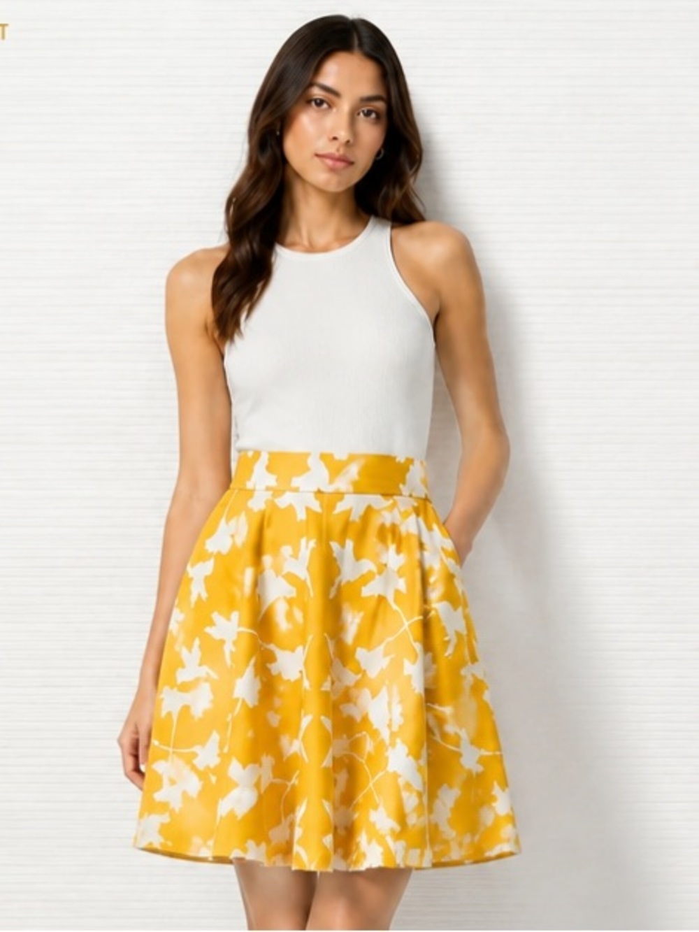Anthropologie CHARLOTTE TAYLOR Full Skirt Yellow White Mini Summer Cruise